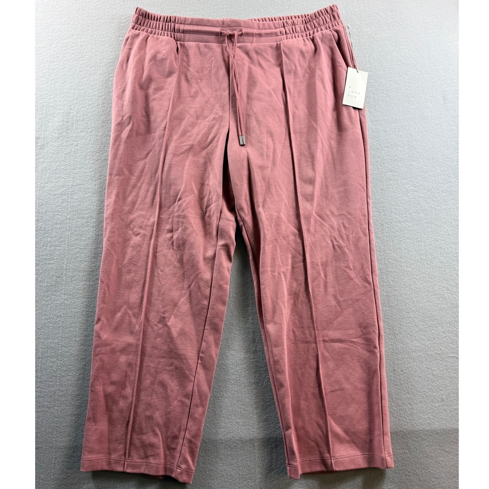 A New Day Jogger Pants Women XL Pink Wide Leg Drawstring Elastic Waist Pintuck